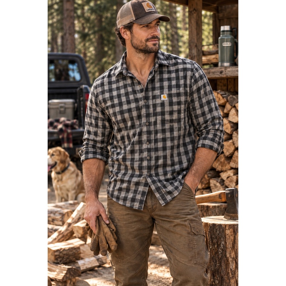 Carhartt Relaxed Fit Plaid Button Down Gorpcore Streetwear Workwear Grey Sz M